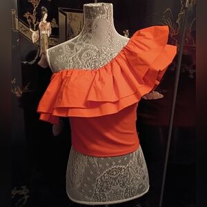 Anthropologie Sunday In Brooklyn Orange Stretch Ruffle Strapless Top Small New